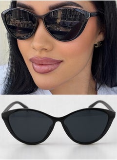 Zence Design Retro Cat Eye Oval Sunglasses for Women, UV400 Protection, Trendy Black Frame & Lenses  - Image 1