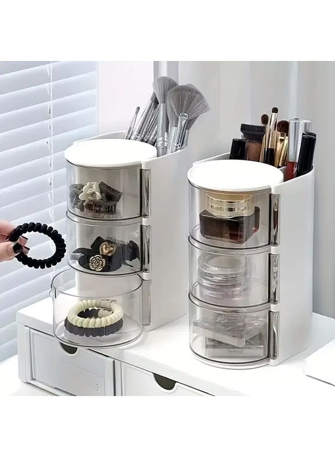 White 2 Tier 180 Degree Rotating Clear Acrylic Makeup Organizer - Image 2