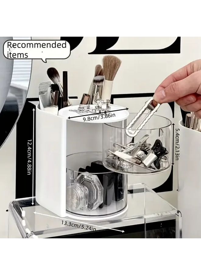 White 2 Tier 180 Degree Rotating Clear Acrylic Makeup Organizer - Image 4