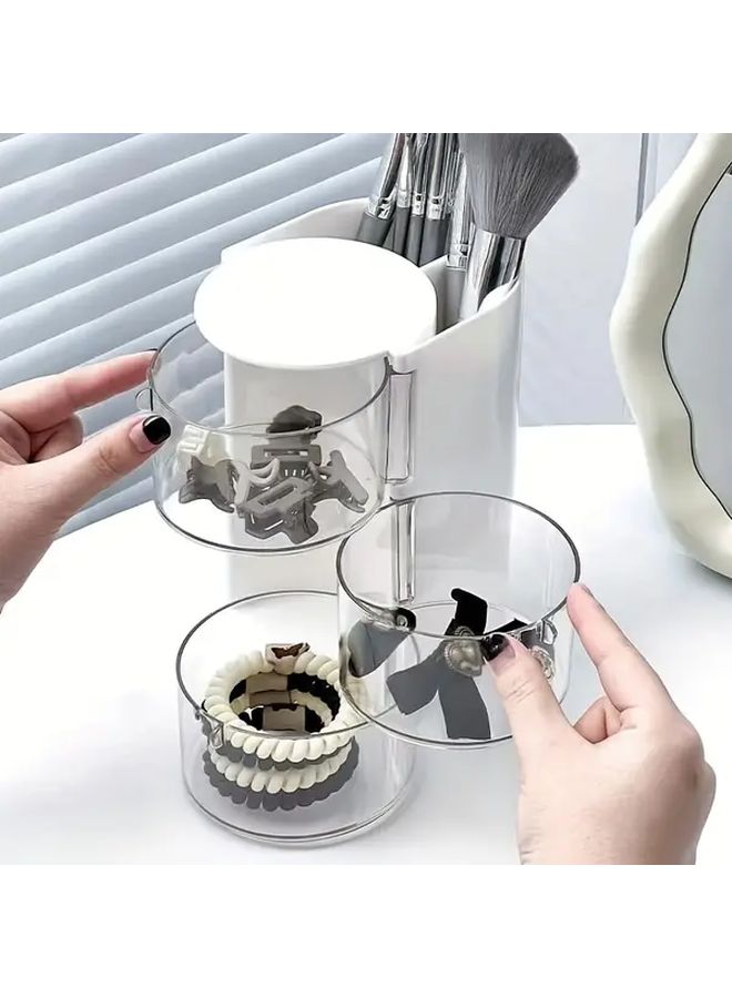 White 2 Tier 180 Degree Rotating Clear Acrylic Makeup Organizer - Image 5