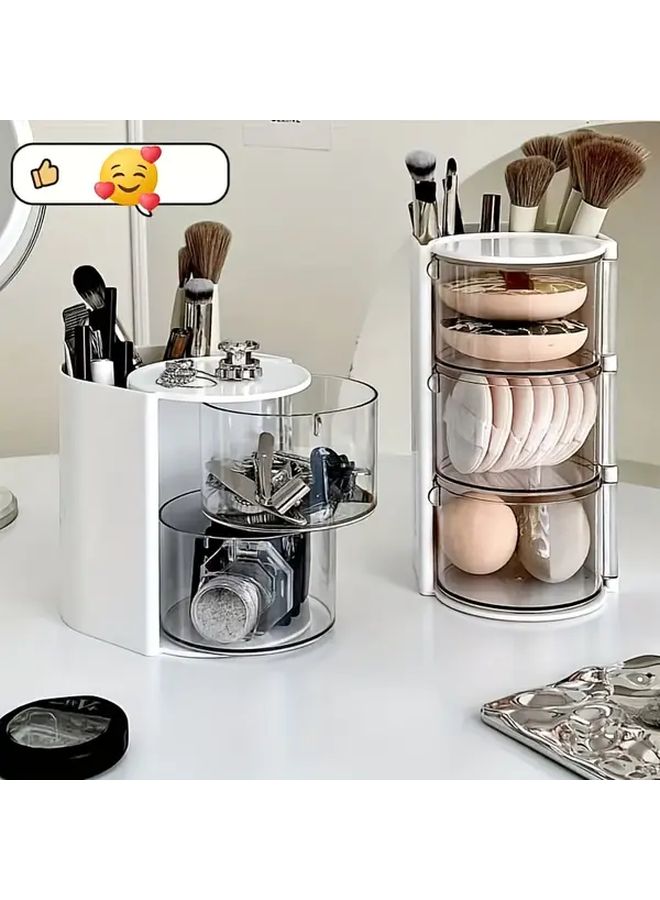 White 2 Tier 180 Degree Rotating Clear Acrylic Makeup Organizer - Image 1
