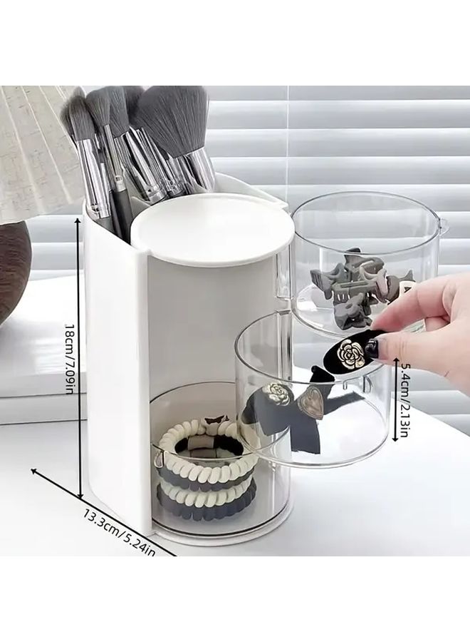White 2 Tier 180 Degree Rotating Clear Acrylic Makeup Organizer - Image 3