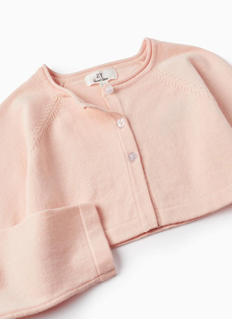 Zippy Knitted Bolero Jacket for Girls, Light Pink