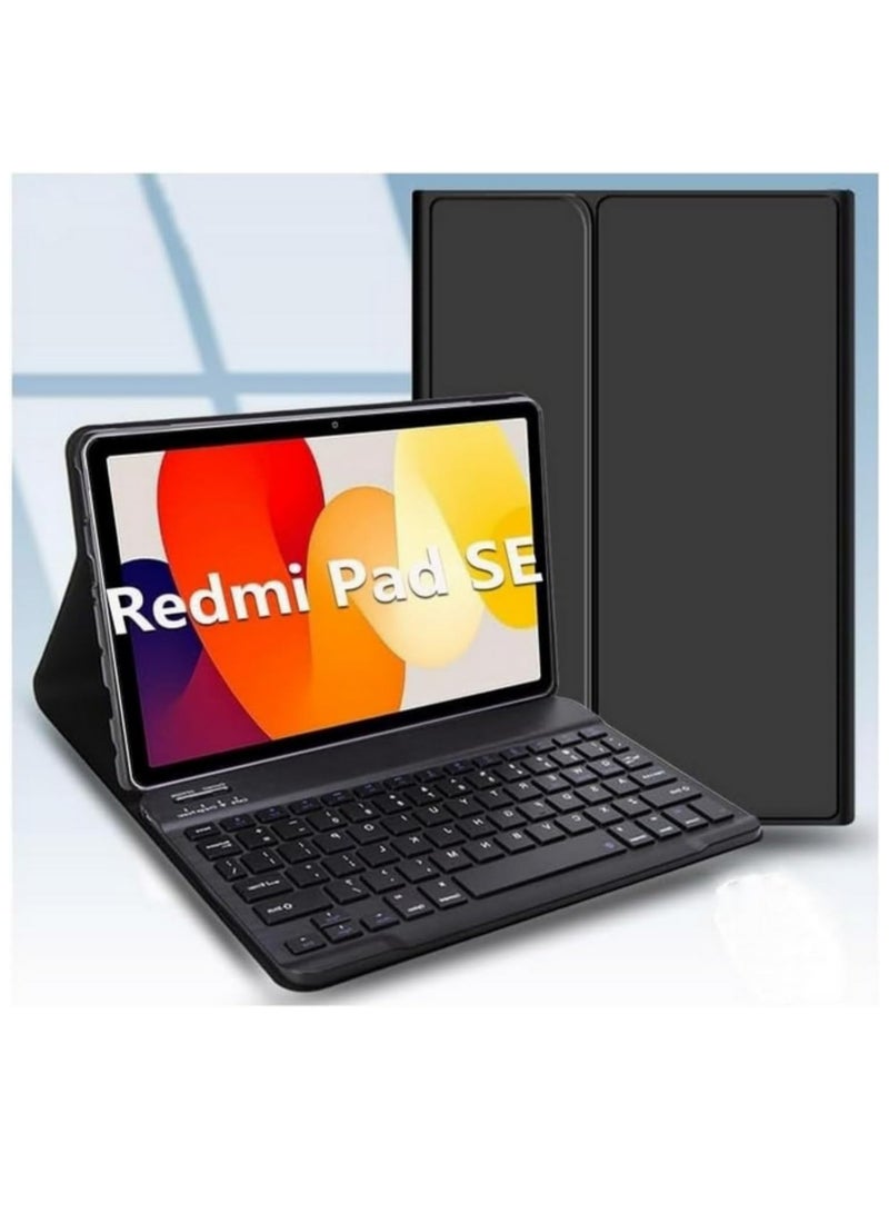 حافظة لوحة مفاتيح لجهاز Xiaomi Redmi Pad SE مقاس 11 بوصة (طراز 2023) غلاف رفيع من جلد PU مع لوحة مفاتيح بلوتوث لاسلكية قابلة للفصل مغناطيسيًا بتصميم خشبي - Image 1
