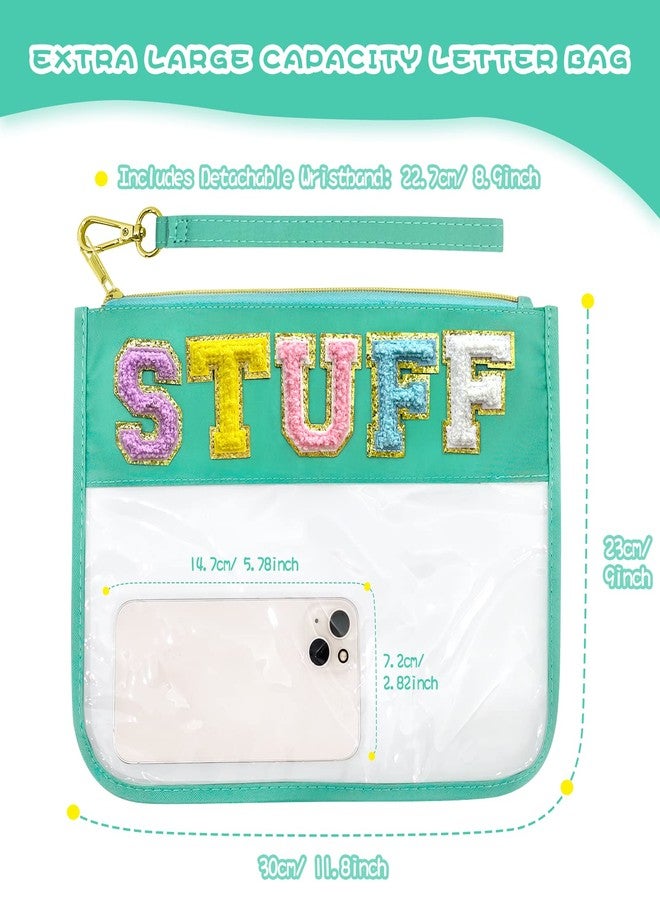 لسكسيا حقيبة سفر شفافة من النايلون بسحاب من قماش الشنيل من LSxia، حقيبة مكياج أنيقة، حقيبة مستحضرات تجميل شفافة، حقيبة سفر مقاومة للماء، حقائب وجبات خفيفة للنساء (لون أخضر داكن) - Image 2