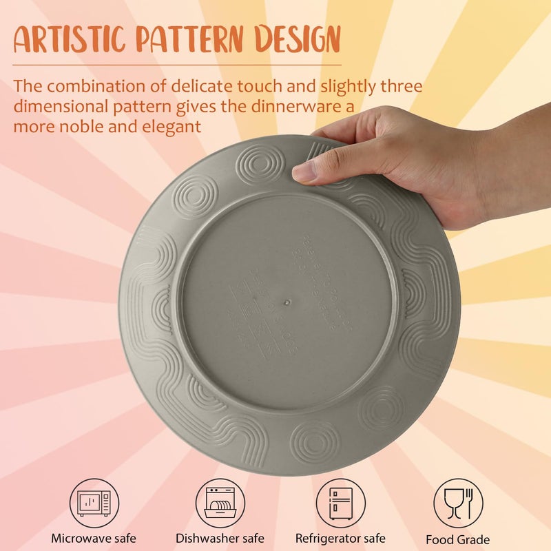 Perlapoc 40 PCS Wheat Straw Dinnerware Set | Service for 8 Plastic Dishes Set Unbreakable Plates and Bowls Sets, Drinking Glasses, Dishwasher and Microwave Safe Dish Set for KItchen - Gray Stone - Image 3