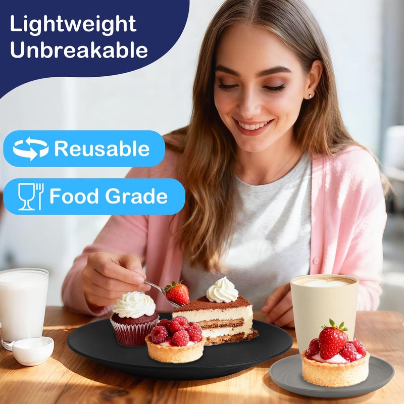 Perlapoc 40 PCS Wheat Straw Dinnerware Set | Service for 8 Plastic Dishes Set Unbreakable Plates and Bowls Sets, Drinking Glasses, Dishwasher and Microwave Safe Dish Set for KItchen - Gray Stone - Image 5