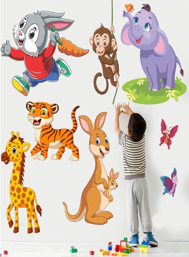 AH Decals Cartoon Animated Lion Elephant and 3D Butterflies Wall Sticker for Wall | Beautiful Created Designs Kids Room Sticker Wall, Hall, Living Room,Poster 3D Background Removable Sticker (AHN006) - Image 1