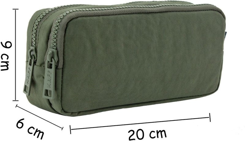 FCSTORE Khaki Pencil Case Large Kaff Washable Waterproof Double Pocket Crinkle Wallet Type Pencil Case 