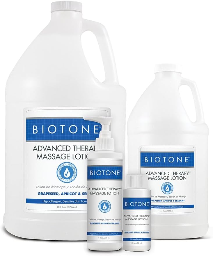 Biotone Advanced Therapy Massage Lotion - 128 Ounce, Hypoallergenic with Grapeseed, Apricot & Sesame Oils - Image 1