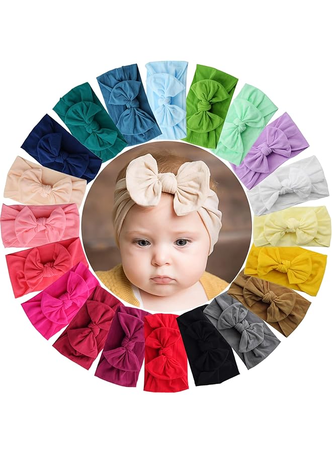 ويلينج تي عصابة رأس نايلون للأطفال، 20 قطعة، 4.5 بوصة، إكسسوارات شعر ناعمة مع فيونكات وأشرطة مطاطية للبنات حديثي الولادة والرضع والأطفال الصغار - Image 1
