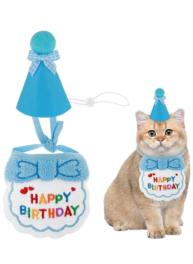 GIFT Birthday Hat Scarf Set for Pet Puppy Cats, Princess Cat Costumes for Cats, Cute Lace Bandanas for Cats, Pet Birthday Party Decorations Set - Image 1