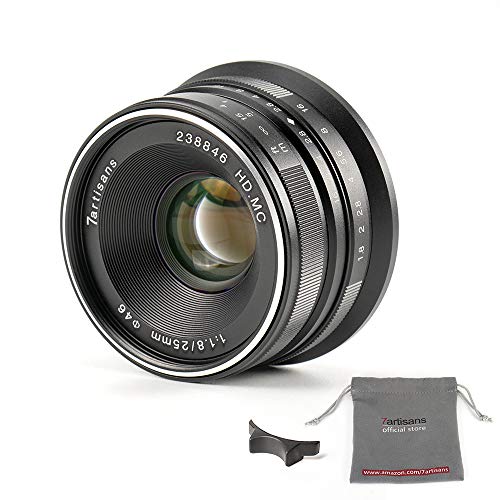 7artisans 25mm F18 APSC Wide Angle Manual Focus Lens for Sony Emount Cameras Like A7 A7II A7R A7RII A7S A7SII A6500 A6300 A6000 A5100 A5000 EX3 NEX3N NEX3R NEXF3K NEX5 NEX5N Black - Image 1