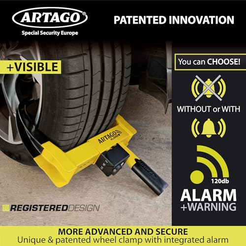 ARTAGO ART872 HighEnd Wheel Clamp Lock 2in1 Smart Alarm 120dB Theft Attempt Warning Night LED Alert Patented HeavyDuty Trailer Wheel Lock Universal Tire Clamp for Car Van Golf Cart - Image 3