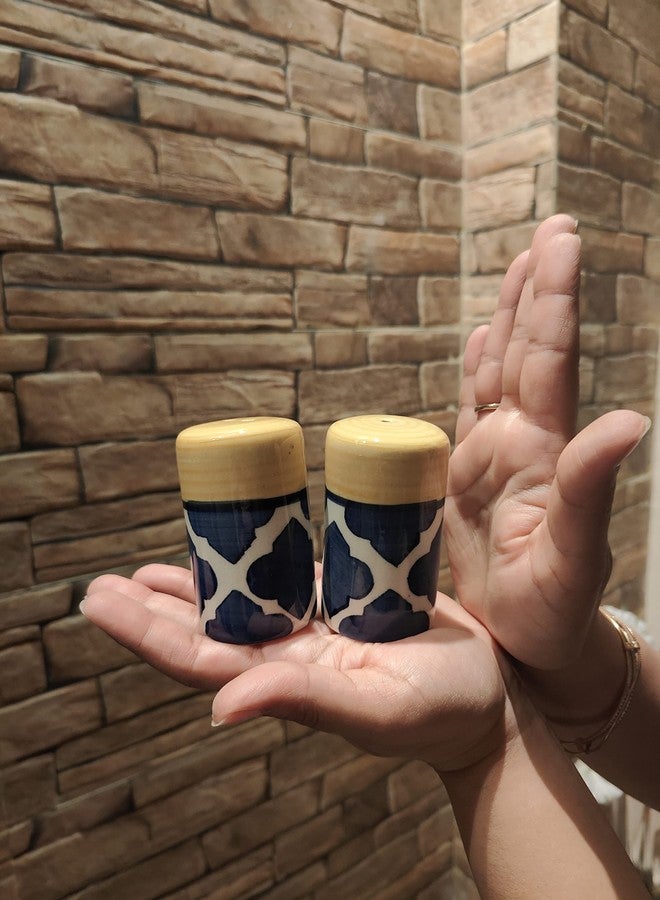 Bumbleberry Pure Ceramic Hand-Painted Morrocan Design Salt and Pepper Dispenser Set | Blue & Yellow | Glossy Finish | Premium Quality | Set of 2 (1 Salt & 1 Pepper Dispenser) - Image 5