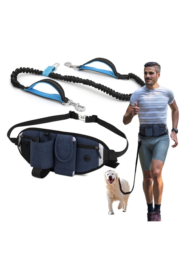 SYOSI طوق كلب بدون استخدام اليدين، طوق خصر للمشي مع الكلاب، طوق جري مع حقيبة بسحاب للكلاب المتوسطة والكبيرة، طوق مزدوج المقبض وقابل للسحب مع حبل مرن بدون استخدام اليدين للجري والتدريب والمشي في الطبيعة - Image 1