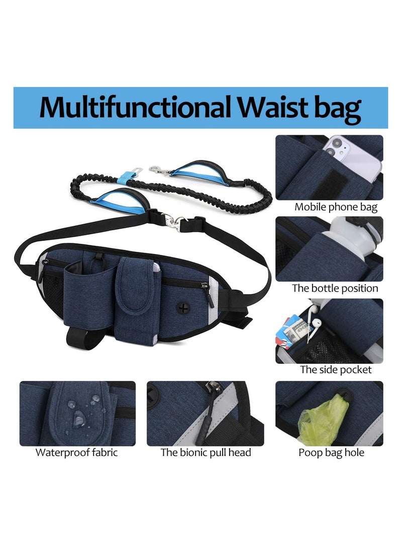 SYOSI طوق كلب بدون استخدام اليدين، طوق خصر للمشي مع الكلاب، طوق جري مع حقيبة بسحاب للكلاب المتوسطة والكبيرة، طوق مزدوج المقبض وقابل للسحب مع حبل مرن بدون استخدام اليدين للجري والتدريب والمشي في الطبيعة - Image 2