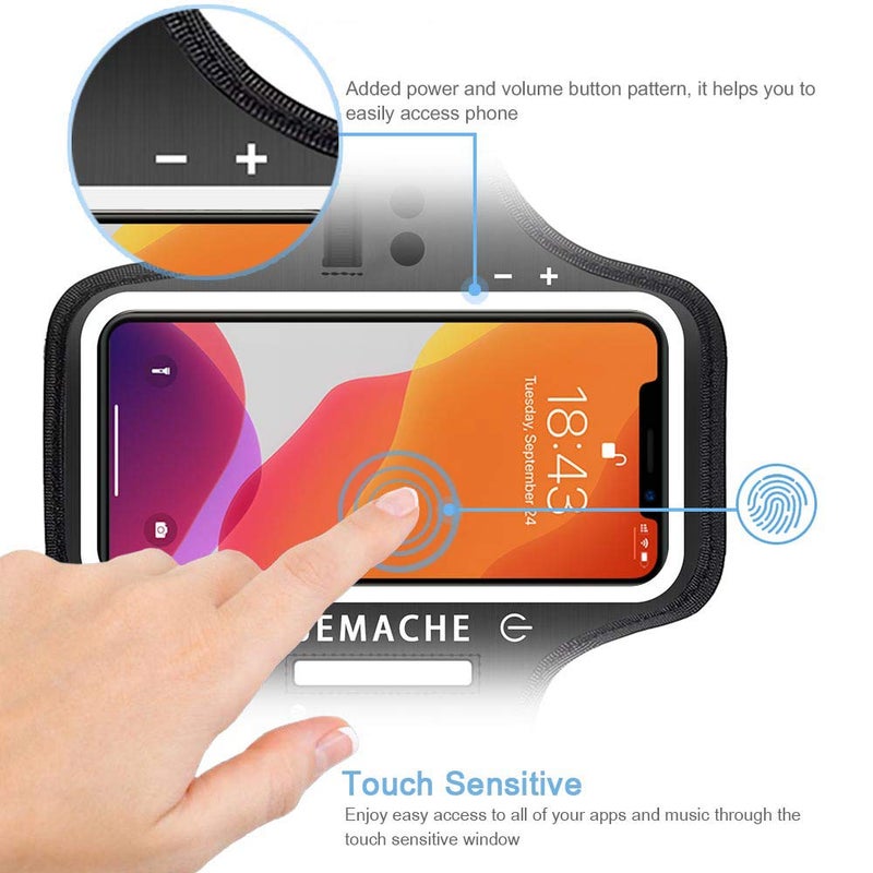 JEMACHE iPhone 16 Pro Max, 15 Pro Max, 16 Plus Armband with Earphone Holder, JEMACHE Gym Running Workouts Arm Band for iPhone 16/15/14 Plus, 16/15/14/13/12/11 Pro Max (Dark) - Image 2