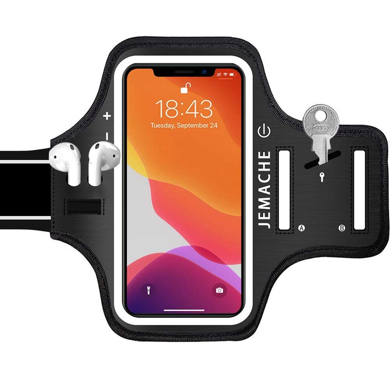 JEMACHE iPhone 16 Pro Max, 15 Pro Max, 16 Plus Armband with Earphone Holder, JEMACHE Gym Running Workouts Arm Band for iPhone 16/15/14 Plus, 16/15/14/13/12/11 Pro Max (Dark) - Image 1