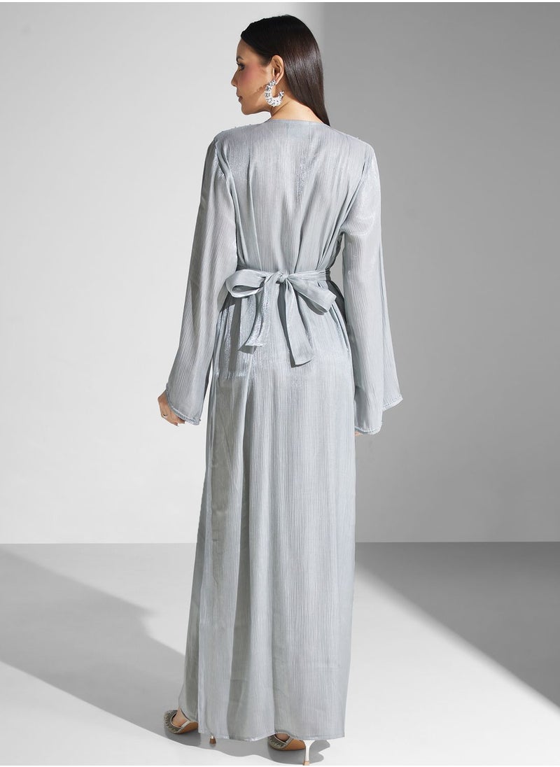 hayas closet - Embellished V-Neck Belted Jalabiya - Image 1