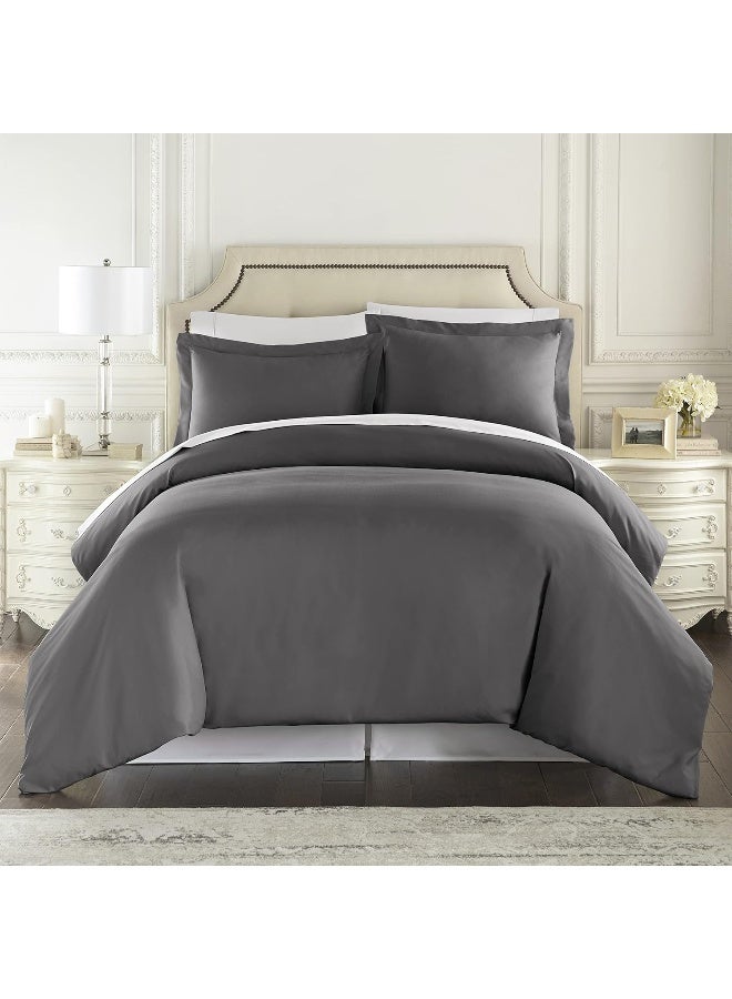 HC COLLECTION King Duvet Cover Set - 1500 Thread Lightweight Duvet Covers with Zipper Closure for Comforters w/ 2 Pillow Shams - Gray - Image 1