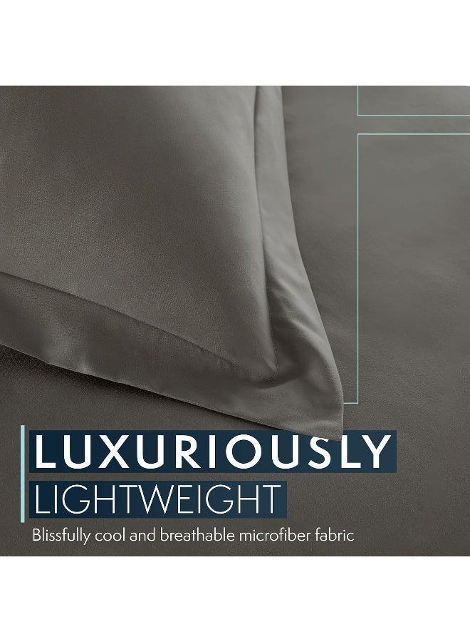 HC COLLECTION King Duvet Cover Set - 1500 Thread Lightweight Duvet Covers with Zipper Closure for Comforters w/ 2 Pillow Shams - Gray - Image 2