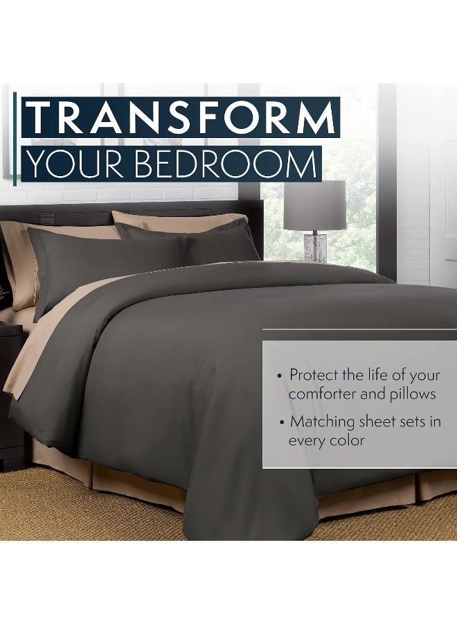 HC COLLECTION King Duvet Cover Set - 1500 Thread Lightweight Duvet Covers with Zipper Closure for Comforters w/ 2 Pillow Shams - Gray - Image 4