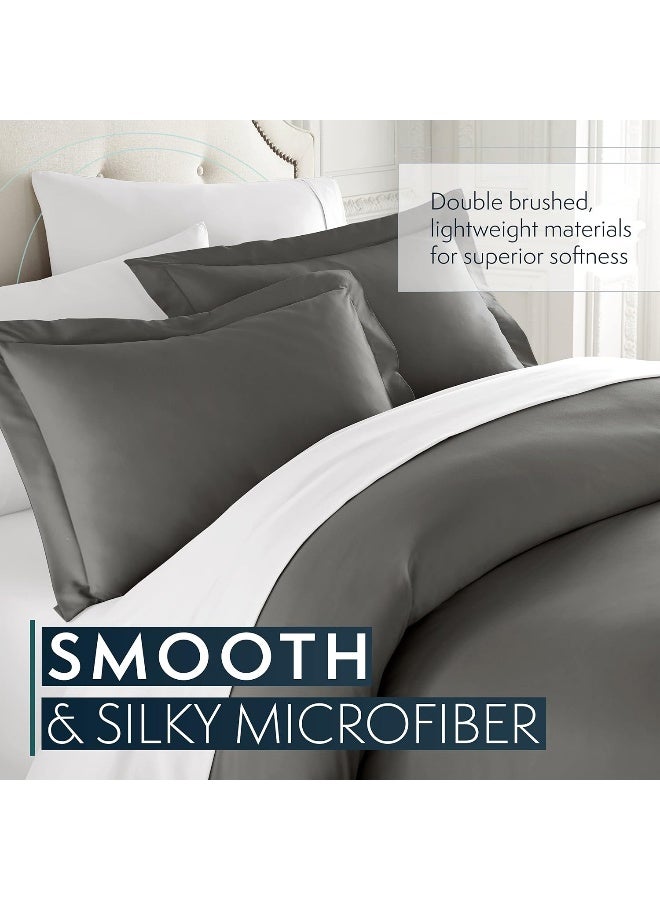 HC COLLECTION King Duvet Cover Set - 1500 Thread Lightweight Duvet Covers with Zipper Closure for Comforters w/ 2 Pillow Shams - Gray - Image 3