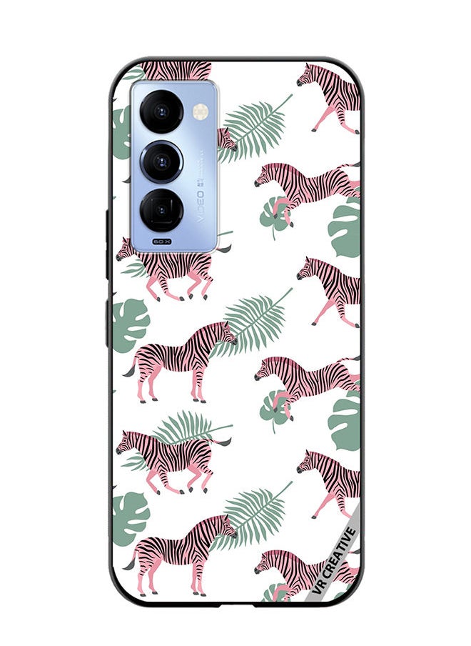 Protective Case Cover For Tecno Camon 18/18 P Vector Zebra And Palm Leaves Isolated On White Design Multicolour