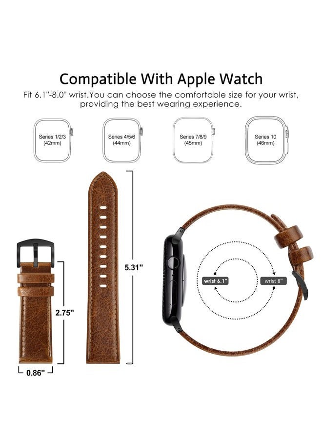 EDIMENS Leather Bands Compatible with Apple Watch 49mm 45mm 42mm 44mm Band Men Women, Vintage Genuine Leather Wristband Replacement Band Compatible for Apple Watch iwatch Series 8 7 6 5 4 3 2 1 SE2 SE - Image 2