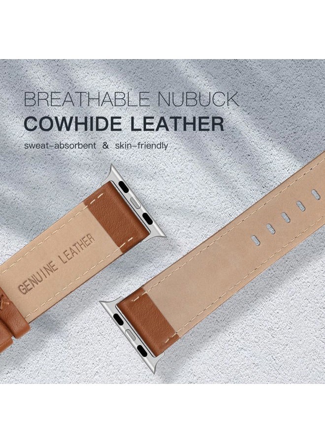 EDIMENS Leather Bands Compatible with Apple Watch 49mm 45mm 42mm 44mm Band Men Women, Vintage Genuine Leather Wristband Replacement Band Compatible for Apple Watch iwatch Series 8 7 6 5 4 3 2 1 SE2 SE - Image 4