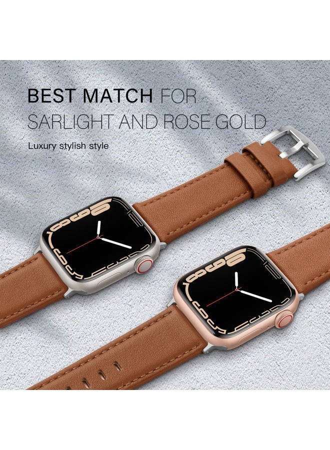 EDIMENS Leather Bands Compatible with Apple Watch 49mm 45mm 42mm 44mm Band Men Women, Vintage Genuine Leather Wristband Replacement Band Compatible for Apple Watch iwatch Series 8 7 6 5 4 3 2 1 SE2 SE - Image 5