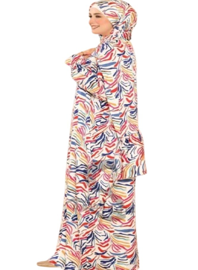 Caesar Prayer and Home Wear Isdal in Armani Satin with Simple Design – Attached Scarf, Free Size - Image 2