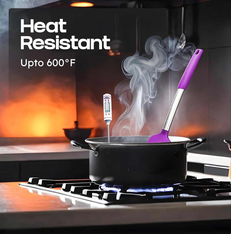 BAKEROYAL Silicone Spatula Set - Turner Spatulas Silicone Heat Resistant 600°F - Slotted & Solid Silicone Spatulas for Cooking Fish, Eggs, Pancakes Flipper – Silicone Cooking Utensils Set – Purple - Image 4