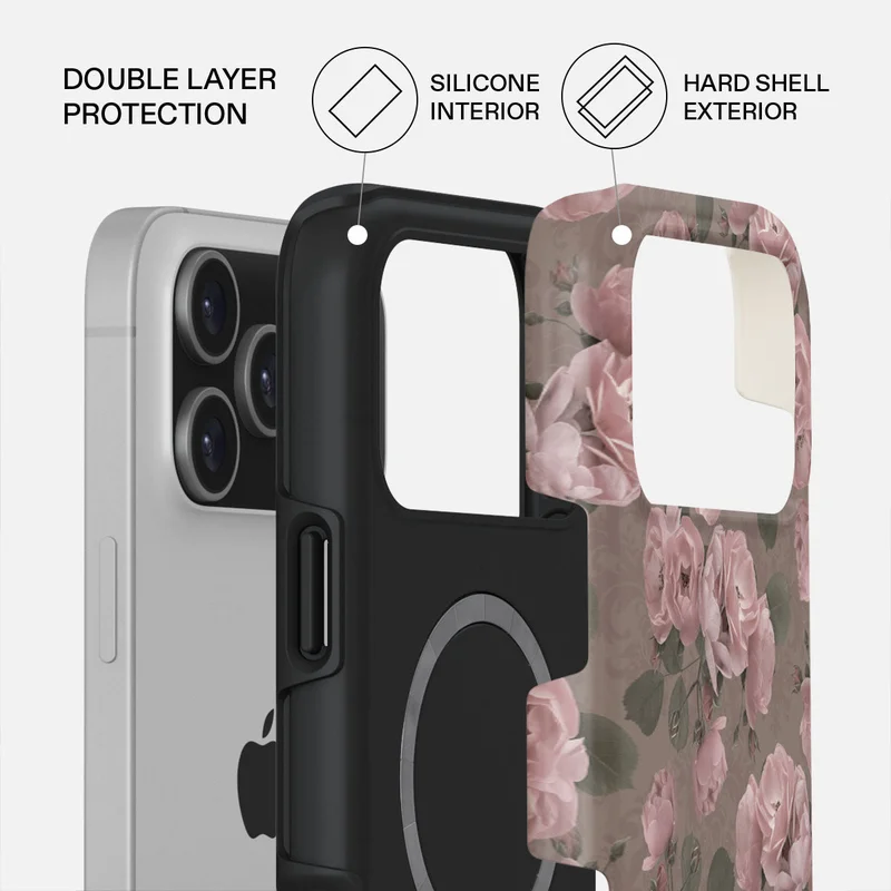 بورجا جراب فاخر بتصميم كلاسيكي أنيق لهاتف iPhone 17 Pro Max متوافق مع هيكل صلب مزدوج الطبقات هجين + حماية من السيليكون - غطاء مقاوم للخدش والصدمات