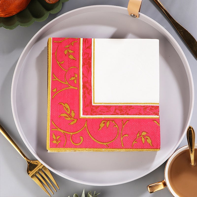 Supply Spot New Leaves Color Printing Napkin Paper Towel Western Restaurant Bakery For Facial Tissue - Image 1