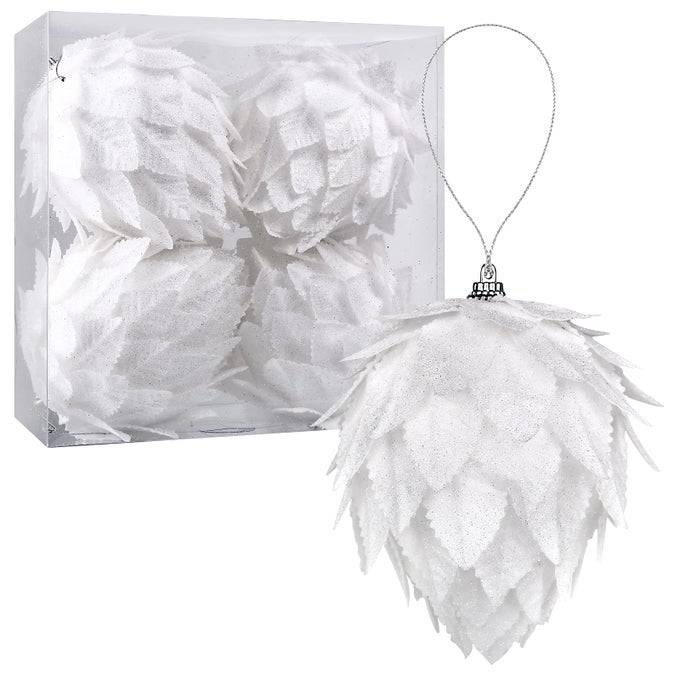 CHRISTMAS BALL ORNAMENTS 4PC SET CHRISTMAS TREE DECORATION WHITE PINECONE BALL HOME DECORATION WEDDING PARTY DECORATIONS