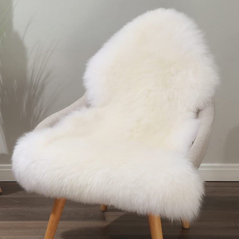 LLB Genuine Sheepskin Area Rug Wool Rug Fur Carpet Fluffy Shaggy Fur Rug for Living Room Kids Bedroom Real Sheepskin Throw Lambskin Rugs Sofa Mat Chair Seat Covers Ivory White 2 x 3 ft Sheepskin