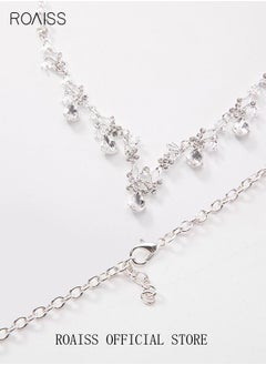 roaiss 3 Pcs Rhinestone Necklace Earrings Set Drop-shaped Pendant Chain Ear Dangle Bridal Evening Dress Accessories for Women Silver/Clear  - Image 5