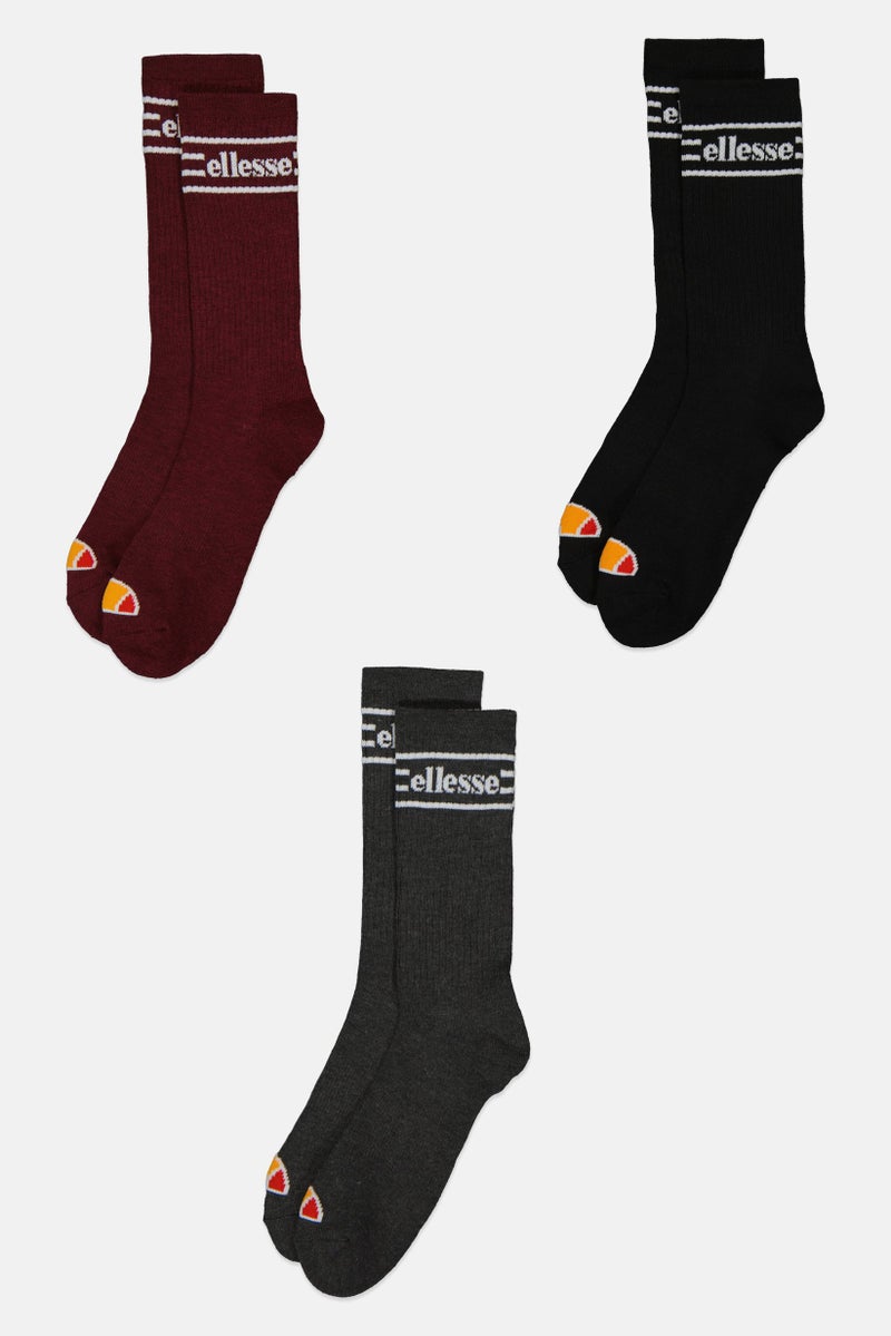 Ellesse Men 3 Pairs Brand Logo Crew Socks, Multicolor - Image 3