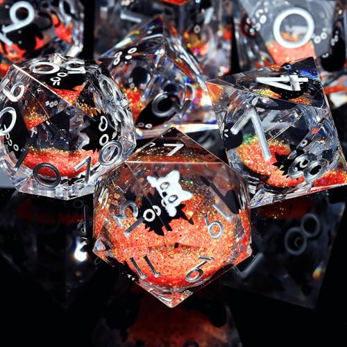 Froggod Liquid Core Cat DND Dice Set 7Pcs with Box Sharp Edge DD Dice with Gift Box for Dungeons and Dragons RPG MTG D and D Role Playing Resin Orange Cathead - Image 5
