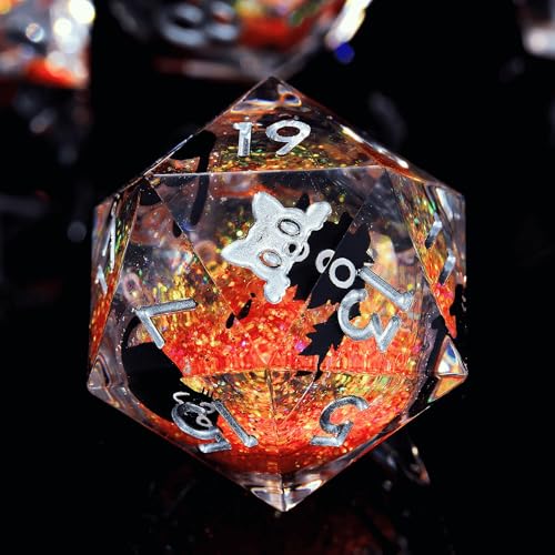 Froggod Liquid Core Cat DND Dice Set 7Pcs with Box Sharp Edge DD Dice with Gift Box for Dungeons and Dragons RPG MTG D and D Role Playing Resin Orange Cathead - Image 1