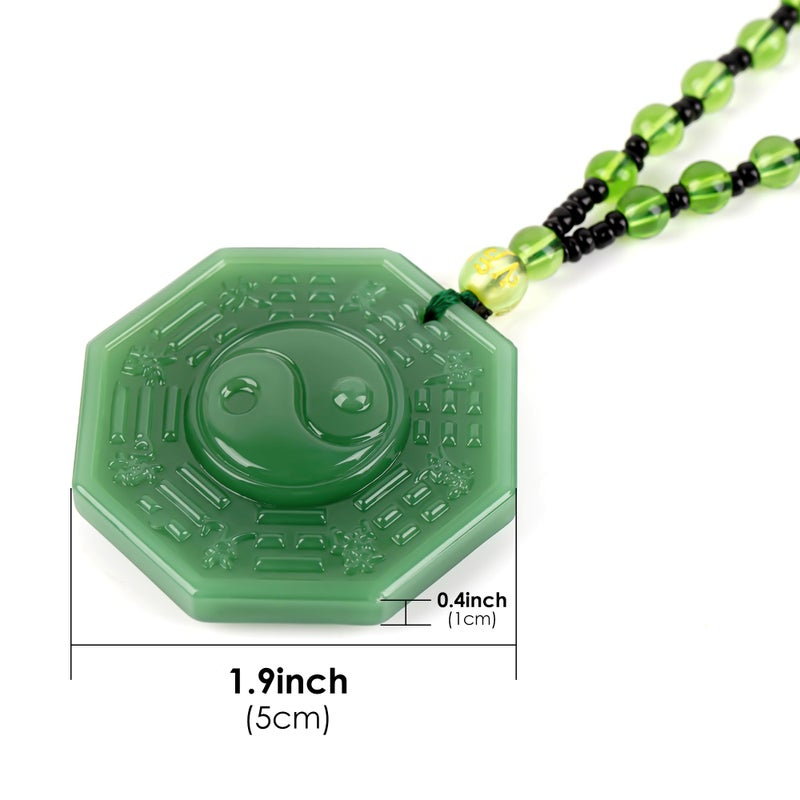 Chiorgone Bagua Yin Yang Pendant Necklace, Green Jadeâ€‘Look Glass Feng Shui Protection Amulet with Beaded Cord, Singleâ€‘Sided Carving, Unisex, 1 Pack - Image 2