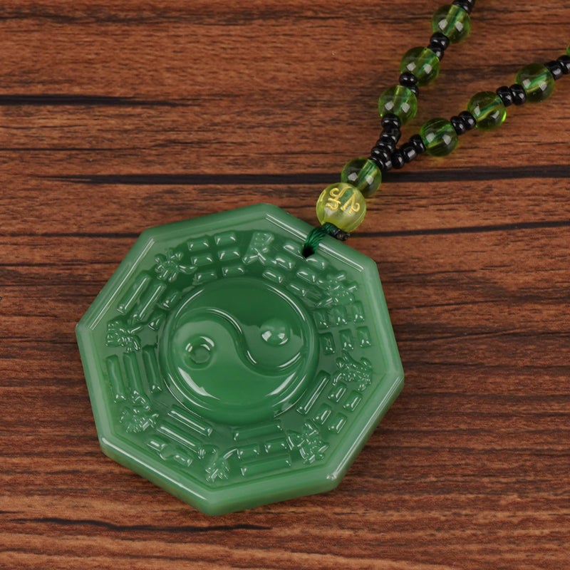 Chiorgone Bagua Yin Yang Pendant Necklace, Green Jadeâ€‘Look Glass Feng Shui Protection Amulet with Beaded Cord, Singleâ€‘Sided Carving, Unisex, 1 Pack - Image 4