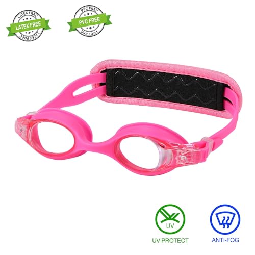 RUIGAO Kids Swim Goggles Age 2-6, Toddler Goggles No Hair Pull,UV Protection/Anti Fog/Padded HeadBand (1PK Kids -Pink) - Image 2