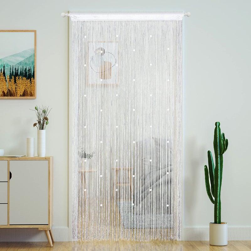YaoYue Beaded Curtain Door String Curtains for Doorway Tassels Beads Hanging Fringe Hippie Room Divider Window Hallway Entrance Wall Closet Bedroom Privacy Decor 39110in100280cm White