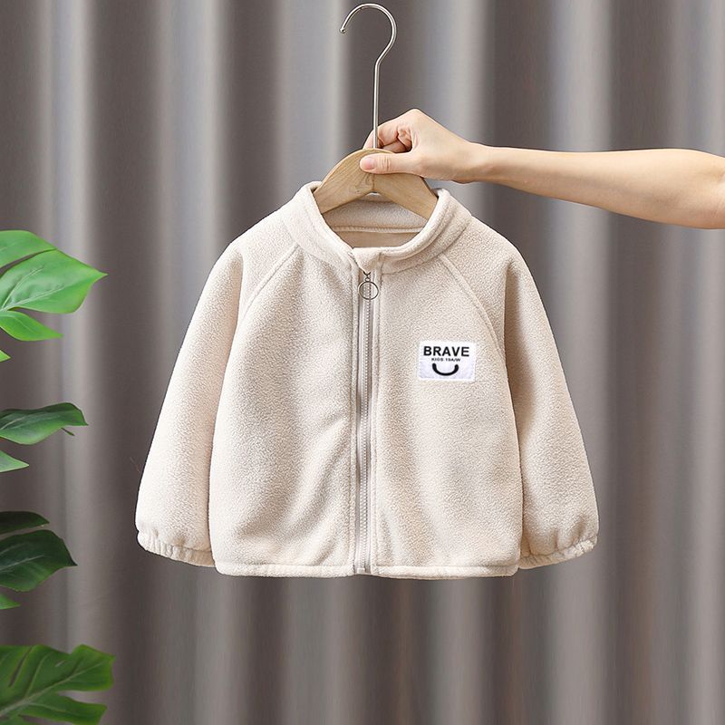 Childrens Warm Jacket Winter fleece-lined Thickened Winter New Western Style Baby Ao Velvet Sweatshirt Boys Jacket Trendy Apricot - Image 1