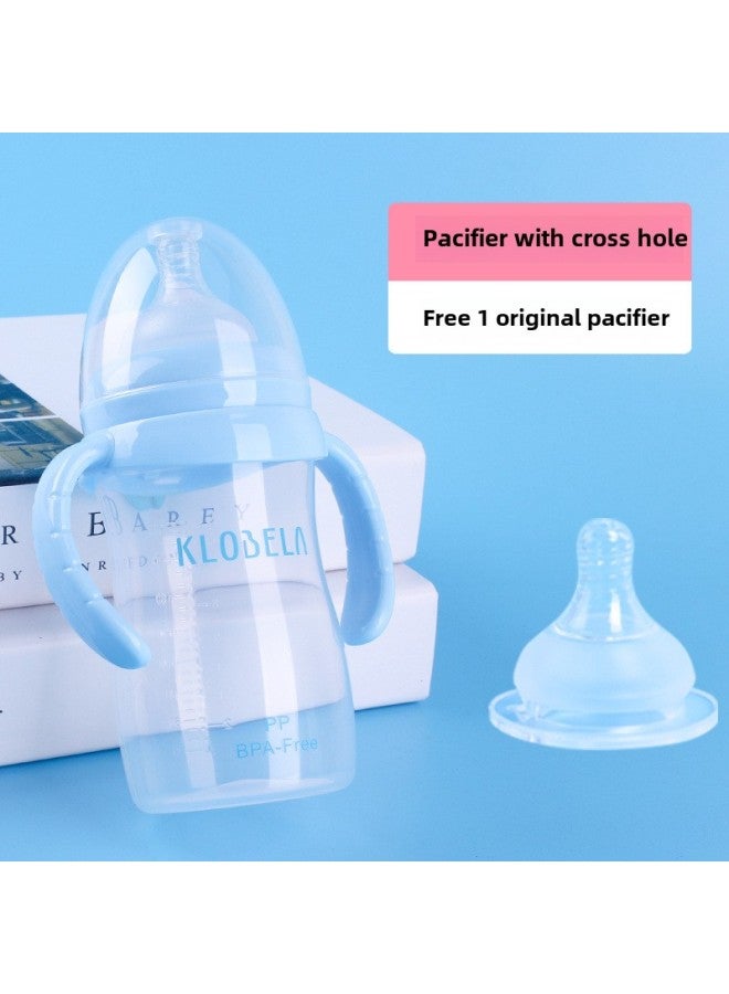 Bao Straw Bottle Baby Bottle Baby Wide Caliber 1-3 Years Old Special Direct Drink Cup Anti-fall Children's Water Cup Wholesale-Color:300ml With Cross Hole-Capacity:Blue + 1 Spare Pacifier  - Image 1