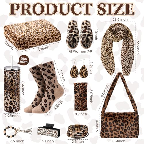 Shyyween 12 Pcs Mothers Day Cheetah Print Gifts Leopard Accessories for Women Leopard Blanket Scarf Tumbler Socks Bag Slippers Earrings Eye Mask Hair Clip Headband Bracelet Keychain for Birthday - Image 3