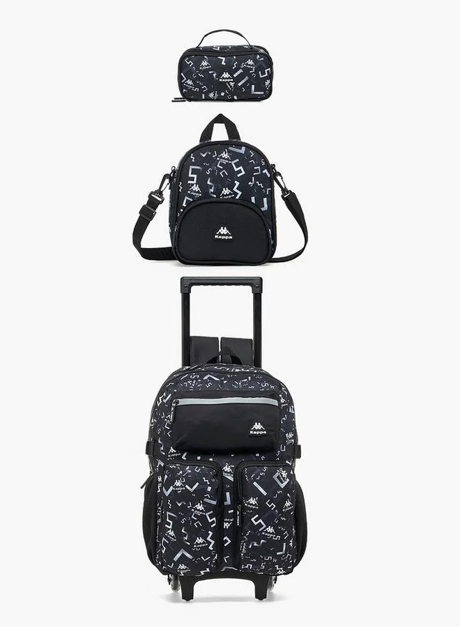 Kappa Logo Print 3-Piece School Trolley Bag Set For Kids 13 Years+ With Lunch Bag And Pencil Pouch